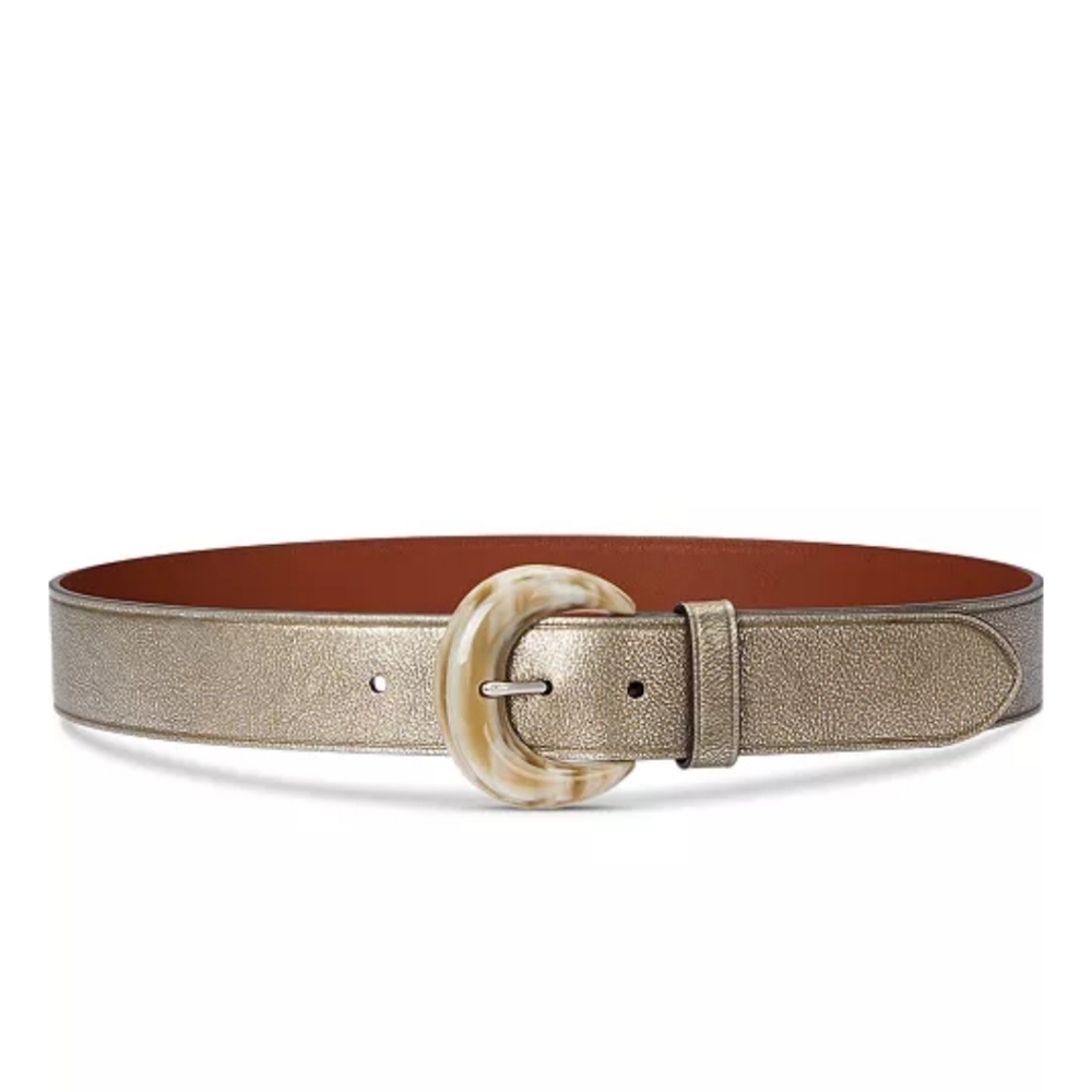 Ralph Lauren Crescent Buckle Metallic Wide Belt Antique Silver - S
